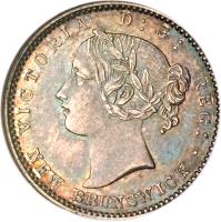 obverse of 10 Cents - Victoria (1862 - 1864) coin with KM# 8 from Canadian provinces. Inscription: VICTORIA D : G : REG : NEW BRUNSWICK ·