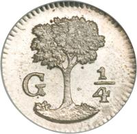 Central American Republic coin 1/4 Real (1824 - 1851) reverse reverse of 1/4 Real (1824 - 1851) coin with KM# 1 from Central American Republic. Inscription: G 1/4