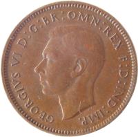 United Kingdom coin 1 Farthing - George VI - With IND:IMP (1937 - 1948) obverse obverse of 1 Farthing - George VI - With IND:IMP (1937 - 1948) coin with KM# 843 from United Kingdom. Inscription: GEORGIVS VI D:G:BR:OMN:REX F:D:IND:IMP.