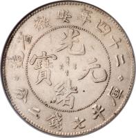obverse of 7 Mace and 2 Candareens - Guangxu (1897 - 1898) coin with Y# 45 from China. Inscription: 造省徽安年四十二 　　　　　　光 　　　　　寶 元 　　　　　　緒 分　二　錢　七　平　庫