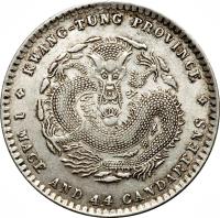 China coin 1 Mace and 4.4 Candareens - Xuantong (1909) reverse reverse of 1 Mace and 4.4 Candareens - Xuantong (1909) coin with Y# 205 from China. Inscription: * KWANG-TUNG PROVINCE * 1 MACE AND 4.4 CANDAREENS