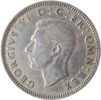 obverse of 1 Shilling - George VI - English crest; Without IND:IMP (1949 - 1952) coin with KM# 876 from United Kingdom. Inscription: GEORGIVS VI D:G:BR:OMN:REX