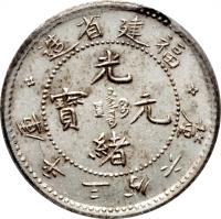 China coin 3.6 Candareens - Guangxu (1896 - 1908) obverse obverse of 3.6 Candareens - Guangxu (1896 - 1908) coin with Y# 102 from China. Inscription: 造省建福 釐六分三平庫 光 寶 元 緒
