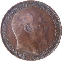 obverse of 1 Farthing - Edward VII (1902 - 1910) coin with KM# 792 from United Kingdom. Inscription: EDWARDVS VII DEI GRA:BRITT:OMN:REX FID:DEF:IND:IMP.