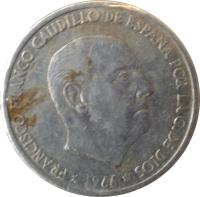 obverse of 50 Centimos - Francisco Franco (1966) coin with KM# 795 from Spain. Inscription: FRANCISCO FRANCO CAUDILLO DE ESPAÑA POR LA G.DE DIOS 1966