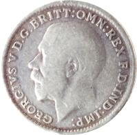 obverse of 3 Pence - George V - Maundy Coinage (1911 - 1920) coin with KM# 813 from United Kingdom. Inscription: GEORGIVS V D.G.BRITT:OMN:REX F.D.IND:IMP: