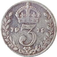 reverse of 3 Pence - George V - Maundy Coinage (1911 - 1920) coin with KM# 813 from United Kingdom. Inscription: 19 3 11