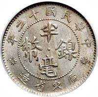 China coin 1/2 Jiao (1923) obverse obverse of 1/2 Jiao (1923) coin with Y# 420a from China. Inscription: 年二十國民華中 半 幣 鎳 毫 造 省 東 廣