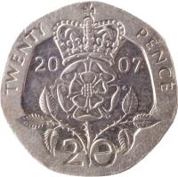 reverse of 20 Pence - Elizabeth II - 4'th Portrait (1998 - 2008) coin with KM# 990 from United Kingdom. Inscription: TWENTY PENCE 20 00 W G 20