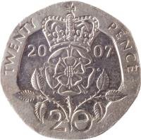 United Kingdom coin 20 Pence - Elizabeth II - 4'th Portrait (1998 - 2008) reverse reverse of 20 Pence - Elizabeth II - 4'th Portrait (1998 - 2008) coin with KM# 990 from United Kingdom. Inscription: TWENTY PENCE 20 00 W G 20