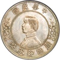 China coin 1 Yuan - Sun Yat-sen - Sun Yat-sen Founding of the Republic (1912) obverse obverse of 1 Yuan - Sun Yat-sen - Sun Yat-sen Founding of the Republic (1912) coin with Y# 318 from China.