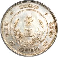 China coin 1 Yuan - Sun Yat-sen - Sun Yat-sen Founding of the Republic (1912) reverse reverse of 1 Yuan - Sun Yat-sen - Sun Yat-sen Founding of the Republic (1912) coin with Y# 318 from China.