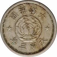 China coin 5 Fen - Puyi (1933 - 1934) obverse obverse of 5 Fen - Puyi (1933 - 1934) coin with Y# 3 from China. Inscription: 國洲滿大 年三同大