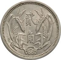 China coin 2 Jiao - Jidong Bank (1937) reverse reverse of 2 Jiao - Jidong Bank (1937) coin with Y# 520 from China.