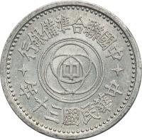 China coin 5 Fen - Provisional Government (1941 - 1943) obverse obverse of 5 Fen - Provisional Government (1941 - 1943) coin with Y# 524 from China.