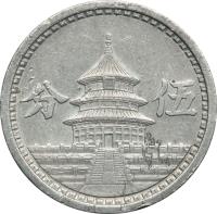 reverse of 5 Fen - Provisional Government (1941 - 1943) coin with Y# 524 from China.