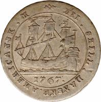 reverse of 12 Skilling - Christian VII (1767) coin with KM# 12 from Danish West Indies. Inscription: AMERICANSK M XII SKILL DANSKE 1767