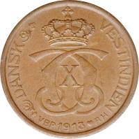 obverse of 1 Cent / 5 Bit - Christian X (1913) coin with KM# 83 from Danish West Indies.