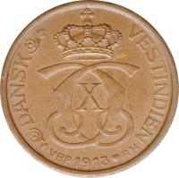 Danish West Indies coin 1 Cent / 5 Bit - Christian X (1913) obverse obverse of 1 Cent / 5 Bit - Christian X (1913) coin with KM# 83 from Danish West Indies.