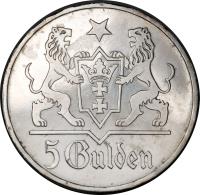 obverse of 5 Gulden (1923 - 1927) coin with KM# 147 from Danzig.