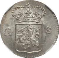 Dutch Republic coin 2 Stuivers (1785 - 1792) obverse obverse of 2 Stuivers (1785 - 1792) coin with KM# 107 from Dutch Republic. Inscription: 2 S