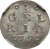 Dutch Republic coin 2 Stuivers (1785 - 1792) reverse reverse of 2 Stuivers (1785 - 1792) coin with KM# 107 from Dutch Republic. Inscription: GEL/RIA