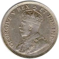 obverse of 25 Cents - George V (1912 - 1918) coin with KM# 10 from British East Africa. Inscription: GEORGIVS V REX ET IND:IMP: B.M.