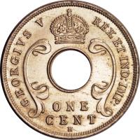 obverse of 1 Cent - George V (1920 - 1921) coin with KM# 12 from British East Africa. Inscription: GEORGIVS V REX ET IND:IMP: ONE CENT