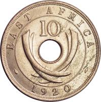 British East Africa coin 10 Cents - George V (1920) reverse reverse of 10 Cents - George V (1920) coin with KM# 14 from British East Africa. Inscription: EAST AFRICA 10 1920