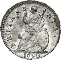 England coin 1 Farthing - William & Mary (1693 - 1694) reverse reverse of 1 Farthing - William & Mary (1693 - 1694) coin with SP# 3451 from England. Inscription: BRITAN NIA. 1694