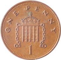 reverse of 1 Penny - Elizabeth II - Magnetic; 4'th Portrait (1998 - 2008) coin with KM# 986 from United Kingdom. Inscription: ONE PENNY 1
