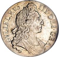England coin 1 Crown - William III (1695 - 1696) obverse obverse of 1 Crown - William III (1695 - 1696) coin with SP# 3470 from England. Inscription: GVLIELMUS · III · DEI · GRA