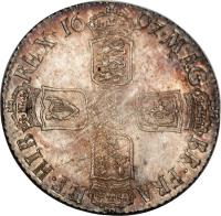 England coin 1 Shilling - William III (1696 - 1698) reverse reverse of 1 Shilling - William III (1696 - 1698) coin with SP# 3511 from England. Inscription: MAG · BR · FRA · ET · HIB REX · 16 97 ·