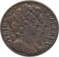 England coin 1 Farthing - William & Mary - Plain edge (1694) obverse obverse of 1 Farthing - William & Mary - Plain edge (1694) coin with SP# 3453 from England. Inscription: GVLIELMVS ET · MARIA