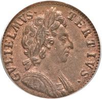 England coin 1 Farthing - William III (1695 - 1700) obverse obverse of 1 Farthing - William III (1695 - 1700) coin with SP# 3557 from England. Inscription: GVLIELMVS · TERTIVS ·
