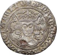 England coin 1 Groat - Henry VI - Calais mint; Annulet (1422 - 1430) obverse obverse of 1 Groat - Henry VI - Calais mint; Annulet (1422 - 1430) coin with SP# 1836 from England. Inscription: hEnRIC DI GRA REX AnGL Z FRANC