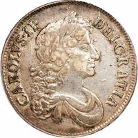 England coin 1 Crown - Charles II - 3'rd Portrait (1671 - 1680) obverse obverse of 1 Crown - Charles II - 3'rd Portrait (1671 - 1680) coin with SP# 3358 from England.