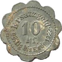 reverse of 10 Pfennig - Stettin (Pommern) (1920) coin with F# 522.5 from Germany. Inscription: * Ersatzgeld * 10 Pf. Gültig bis Ende 1922