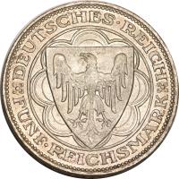 obverse of 5 Reichsmark - Bremerhaven (1927) coin with KM# 51 from Germany. Inscription: DEUTSCHES · REICH FÜNF · REICHSMARK