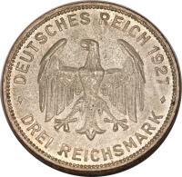 Germany coin 3 Reichsmark - Tubingen University (1927) obverse obverse of 3 Reichsmark - Tubingen University (1927) coin with KM# 54 from Germany.