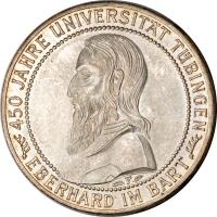 reverse of 5 Reichsmark - Tubingen University (1927) coin with KM# 55 from Germany.