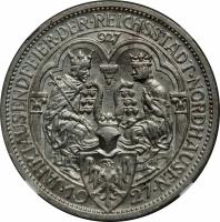 Germany coin 3 Reichsmark - Nordhausen (1927) obverse obverse of 3 Reichsmark - Nordhausen (1927) coin with KM# 52 from Germany.