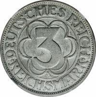 reverse of 3 Reichsmark - Nordhausen (1927) coin with KM# 52 from Germany.