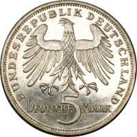 Germany coin 5 Deutsche Mark - Friedrich von Schiller (1955) obverse obverse of 5 Deutsche Mark - Friedrich von Schiller (1955) coin with KM# 114 from Germany. Inscription: BUNDESREPUBLIK DEUTSCHLAND 5 DEUTSCHE MARK