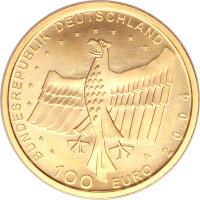 obverse of 100 Euro - Bamberg (2004) coin with KM# 235 from Germany. Inscription: BUNDESREPUBLIK DEUTSCHLAND 100 EURO 2004 A