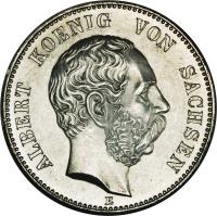 obverse of 2 Mark - Albert I (1891 - 1902) coin with KM# 1245 from German States. Inscription: ALBERT KOENIG VON SACHSEN E