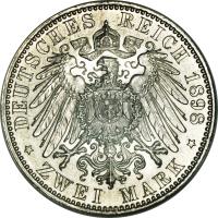reverse of 2 Mark - Albert I (1891 - 1902) coin with KM# 1245 from German States. Inscription: DEUTSCHES REICH 1898 * ZWEI MARK *