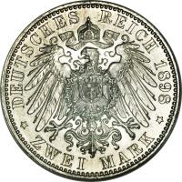 German States coin 2 Mark - Albert I (1891 - 1902) reverse reverse of 2 Mark - Albert I (1891 - 1902) coin with KM# 1245 from German States. Inscription: DEUTSCHES REICH 1898 * ZWEI MARK *