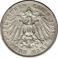 German States coin 5 Mark - Georg I (1903 - 1904) reverse reverse of 5 Mark - Georg I (1903 - 1904) coin with KM# 1258 from German States.