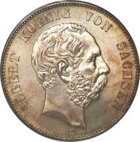 obverse of 5 Mark - Albert I (1891 - 1902) coin with KM# 1246 from German States. Inscription: ALBERT KOENIG VON SACHSEN